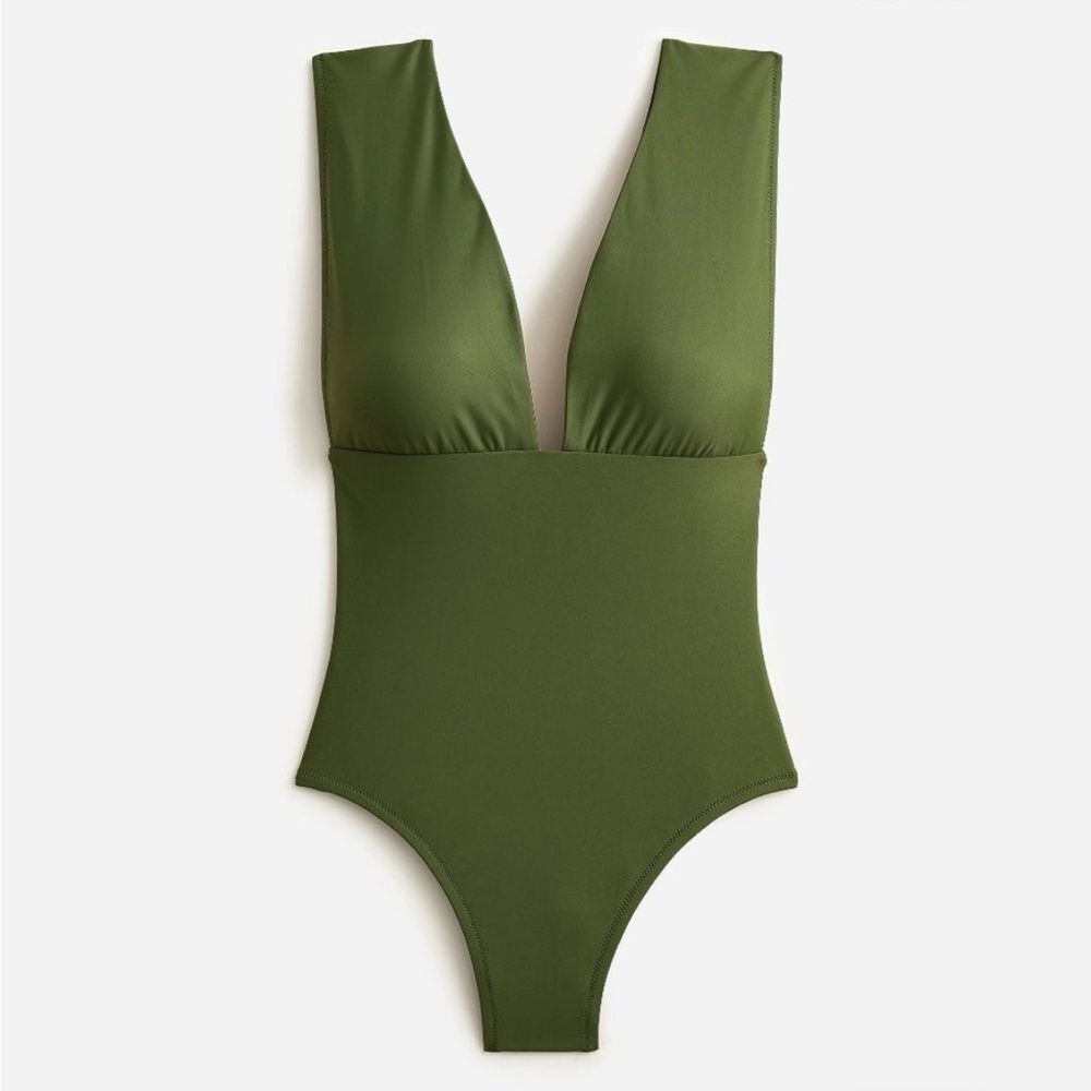 J. Crew V-Neck Plunge One-Piece Swimsuit in Safari Green Plus Size 24 Plus NEW
